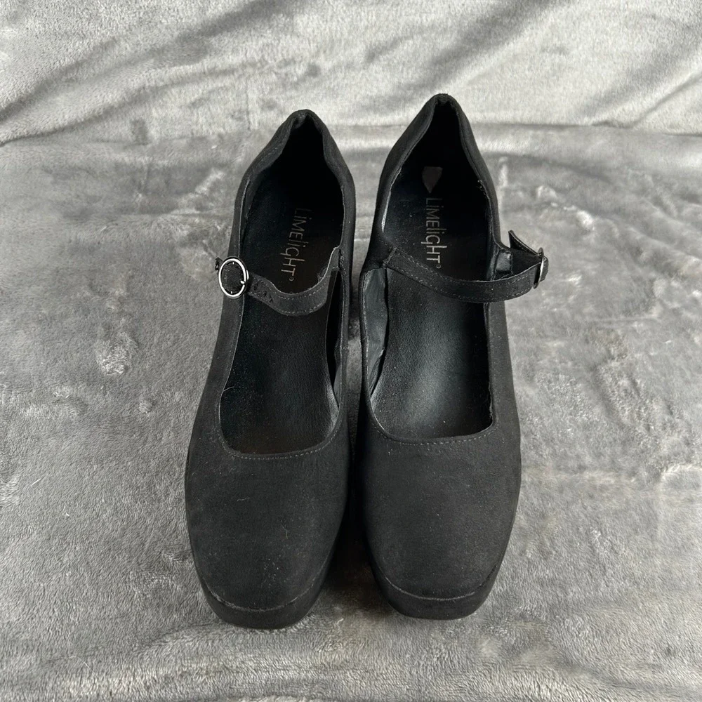 Limelight Geri Black Faux Suede Platform Mary Jane Block Heels Womens 8M 106176
